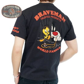 アウトレット!!ブレイブマン ルーニーテューンズコラボ トゥイーティー シルベスター刺繍 半袖Tシャツ メンズ 新作2023年モデル THE BRAVE MAN Looney Tunes ltb-2308
