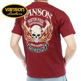 アウトレット!!バンソン ファイヤースカル 刺繍 半袖Tシャツ メンズ 新作2023年モデル VANSON nvst-2320