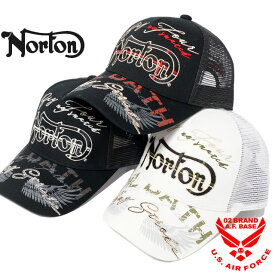 ノートン ロゴラメ刺繍 グランジ加工 メッシュキャップ 帽子 メンズ 新作2024年モデル NORTON 241n8700