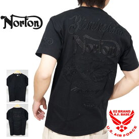 ノートン ロゴ刺繍 ブラック ボタニカル 半袖Tシャツ メンズ 新作2024年モデル NORTON 242n1009