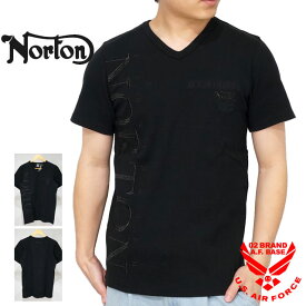 ノートン ブラックロゴ刺繍 テレコ Vネック 半袖Tシャツ メンズ 新作2024年モデル NORTON 242n1010