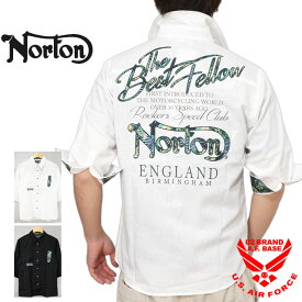 ノートン ロゴ刺繍 ボタニカル使い 6分袖シャツ メンズ 新作2024年モデル NORTON 242n1503