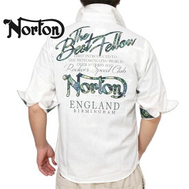ノートン ロゴ刺繍 ボタニカル使い 6分袖シャツ メンズ 新作2024年モデル NORTON 242n1503