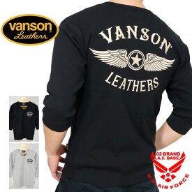 バンソン フライングエンブレム刺繍 テレコ Vネック 6分袖Tシャツ メンズ 新作2024年モデル VANSON nvst-2410