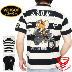 バンソン トムとジェリーコラボ バイカーズジェリー刺繍 半袖Tシャツ メンズ 新作2024年モデル VANSON tjv-2412