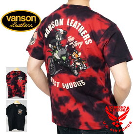 バンソン トムとジェリーコラボ ツーリングトムジェリ刺繍 半袖Tシャツ メンズ 新作2024年モデル VANSON tjv-2421
