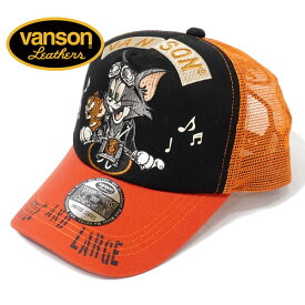 バンソン トムとジェリーコラボ バイカーズトムジェリ刺繍 ツイルメッシュキャップ 帽子 メンズ 2024年新作モデル VANSON tjv-2426