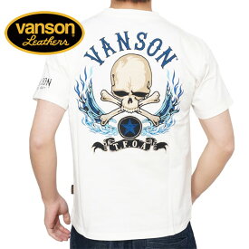 バンソン クローズワーストコラボ フライングクロスボーンスカル 刺繍 半袖Tシャツ メンズ 新作2024年モデル VANSON 武装戦線 TFOA crv-2403