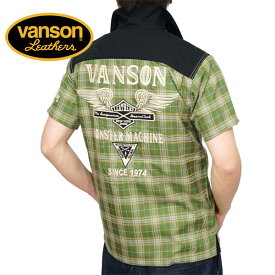 バンソン フライングエンブレム刺繍 チェック柄 半袖シャツ メンズ 新作2024年モデル VANSON nvss-2402