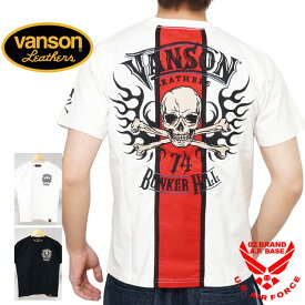 バンソン クロスボーンスカル刺繍 ナイロン切替 天竺 半袖Tシャツ メンズ 新作2024年モデル VANSON nvst-2420