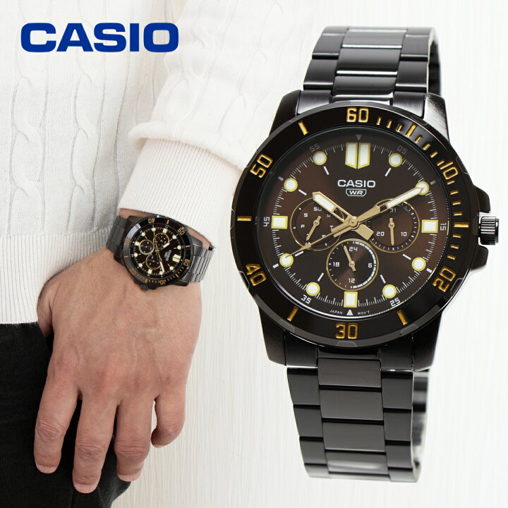 楽天市場 Casio カシオ メンズ 時計 多針 マルチカレンダー Mtp Vd300b 5e ブラック ゴールド アナログ 曜日 日付 カレンダー 24時間表示 黒色 金色 サブダイヤル ビジネス クラシック 防水 男性 腕時計 デイデイト メタル ブレスレット ビジネスウォッチ ０３８ｎｅｔ
