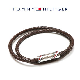 トミーヒルフィガー ブレスレット tommy hilfiger トミー ブレス 二連 ダブルラップ レザーブレスレット 革 皮 2790468 ブラウン 茶色 ブランドロゴ メンズ シンプル アクセサリー アクセ 男性 ユニセックス