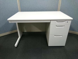 【中古品】PLUS LEED☆幅1200 127片袖机（鍵1個付）☆ホワイトデスク