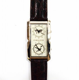 PIMSLEUR ピンズラー クオーツ 腕時計 デュアルタイム メンズ レザーベルト スクエア レクタンギュラ シルバー【中古】JA-18367