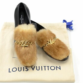 ルイヴィトン（Louis Vuitton） レザー×ファー アッパーケースライン レディースローファー サイズ36（23cm） SC-0149 【中古】 JA-18676
