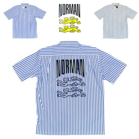 あす楽【50%OFF】NORMAN Back Print Open Collar Shirts / ノルマン / プリント / シャツ / ロゴ / Logo / ストライプ / 半袖 / 馬場圭介様 / NOR-0011