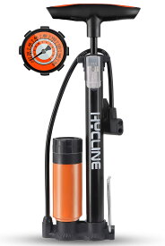 【全バルブ対応】HYCLINE 自転車 空気入れ: 160PSI圧力計/タンク付き 自転車ポンプ - 折り畳み式ペダル フロアポンプ 米式/英式/仏式バルブ対応 - オレンジ