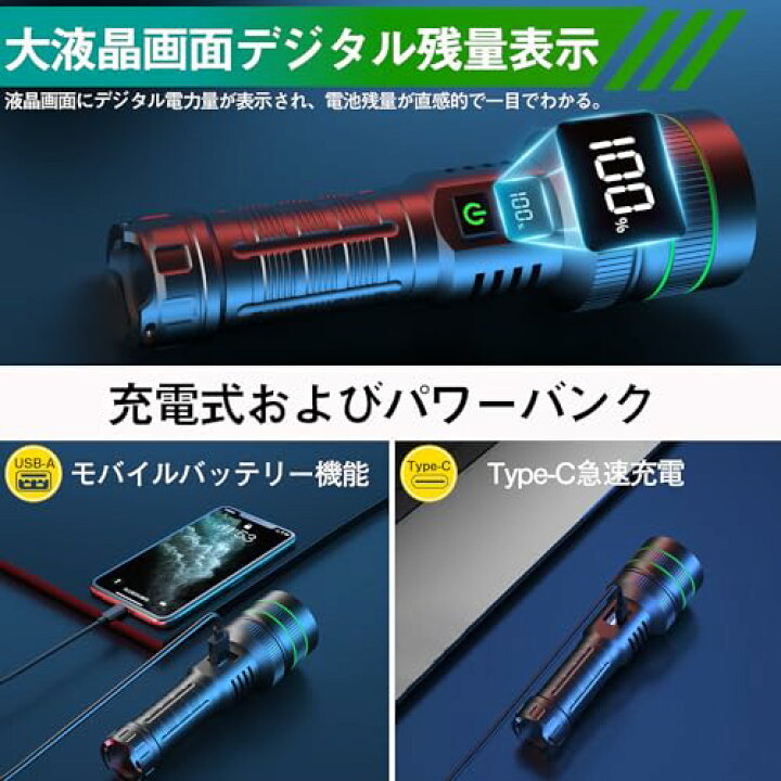 楽天市場】懐中電灯 led【2024最新登場 記憶機能 大液晶画面デジタル残 