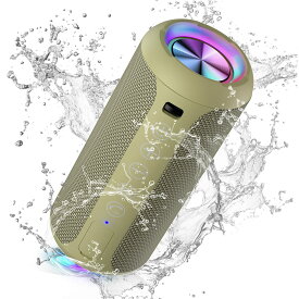 Ortizan Bluetooth スピーカー 防水IPX7でワイヤレス 24W出力ぶるーとぅーすすぴーかー ステレオのポータブルブルートゥーススピーカー 30時間連続再生 マイク内蔵/2台ペアリング/TFカード対応 お風呂 スマホ PC 車用 (カーキ)