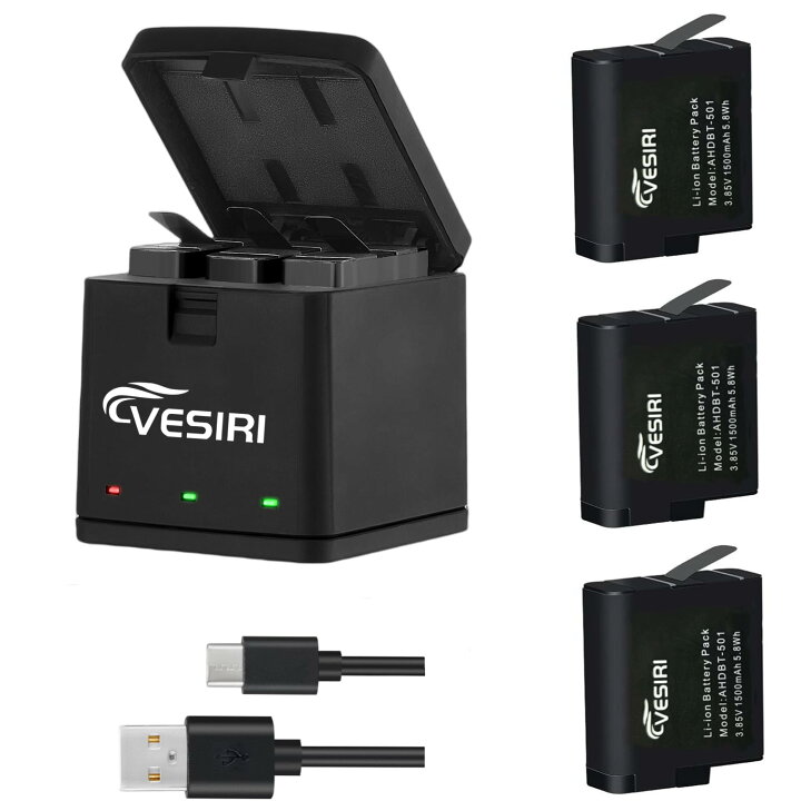 楽天市場】Vesiri GoPro Hero 7/6/5 バッテリー 充電器セット 3 