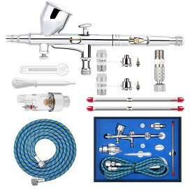 Ausuc エアブラシ ダブルアクション エアーブラシセット 重力式 3種類ノズル 0.2mm 0.3mm 0.5mm 9cc エアーフィルター付き 高精度 バイク プラモデル 模型 塗装