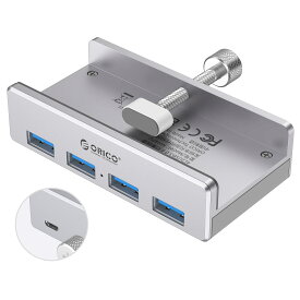 ORICO USB3.0ハブ 4ポート クリップ式 5Gbps高速 5V/2A給電ポート付き バスパワー/セルフパワー アルミHUB パソコンの縁に固定でき 1.5mUSB延長ケーブル付 軽量 シルバー MH4PU-P