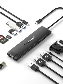 ドッキングステーション MST Hdmi 2つ USB C ハブ 13-IN-1 Lemorele USB C ハブMST デュアル HDMI 拡張 リプル ディスプレイ Dual HDMI 2画面 4K@30Hz USB-A 10Gbps*2 USB-C 10Gbps ハブHDMI出力VGA 3.5mmオーディオ USB*2 PD100W LAN TF&MicroSD コンパクト（ブラック）