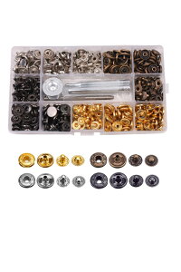 【送料無料】YFFSFDC レザークラフト カシメセット 4種類&ホック 4色 詰め合わせ 12mm ホック打ち工具 打ち台 パーツ DIY 手作り ベルト 布革細工 靴 ジーンズカバン 収納ケース付き(120組 )