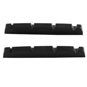 【送料無料】Musiclily Pro尿素樹脂プラスチック製 42.3mm 弦溝加工済みナット 4弦プレシジョンベース用 フラットボトム、ブラック(2個セット)