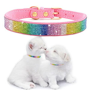 【送料無料】Kalevel クリスタル 首輪 ラインストーン 可愛い首輪 キラキラ ペット 犬用品 猫 安全 軽い 小型犬 ビロード製 首輪長さ調節 散歩グッズ 快適 グリッター セーフティバックル リボ