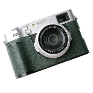 【送料無料】対応 FUJI 富士 X100VI 専用 カメラケース カメラカバー カメラバッグ 本革 【Iborrys 純手作】銀付ヤギ革本体+メタルベースプレート+ハンドルの3-in-1デザイン (ヤギ革グリーン)