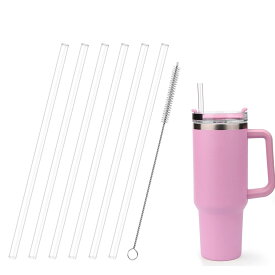 XANGNIER 交換用ストロー 6本パック Stanleyタンブラー用 クリアプラスチック ロングストロー クリーニングブラシ付き Stanley Adventure Quencherとカップアクセサリーに対応