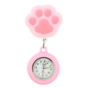 【送料無料】YFFSFDC ナースウォッチ 可愛い懐中時計 ポケットウォッチクリップ式 見やすいシンプルで防水 伸び縮み可能 看護師医療所 スタッフ用 男女兼用 (ピンク猫の爪柄)