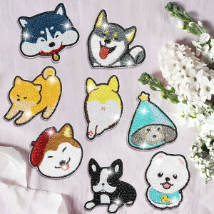【送料無料】LUCKYBEE 8個入 ダイヤモンドアート犬 コースター キット ダイアモンドアート セット ビーズアートDIYダイヤモンドペインティング 5Dダイヤモンド塗装キット ホルダー付き コース