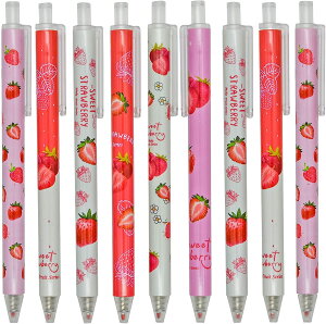 【送料無料】Maydahui かわいい いちご イチゴ フルーツ ノック式 ボールペン 12本セット 0.5mm 黒 インク おしゃれ 果実 ジェル ボールペン 文房具 手帳用 筆記用 ギフト プレゼント 子供 学生