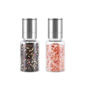 【送料無料】VKCHEF ペッパーミル 胡椒 手動 ソルト 岩塩 スパイスミル 透明 耐熱ガラス ステンレス製 セラミックミル 粗さ挽き調節 調味料 結晶塩 塩コショウ 黒胡椒 グラインダー 操作簡単