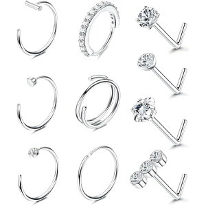 【送料無料】Jstyle 14K 鼻 ピアス レディース メンズ ボディピアス 鼻ピ ゴールド リング 鼻 スタッド 20G 鼻 リング フープ スタッド サージカルステンレス CZ L字型 アレルギー対応 ノーズ ピア