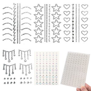 【送料無料】TVETE ラインストーン フェイスシール 顔 シール メイク 【6枚セット】キラキラ クリスタル 3D ラインストーンステッカー 星 月 ハート型 涙 水滴 光る ダイヤモンド デコパーツ