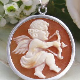 Giovanni Romano作　コルネリアン シェル カメオ SILVER ぺンダントトップ【可愛い弓矢の天使】