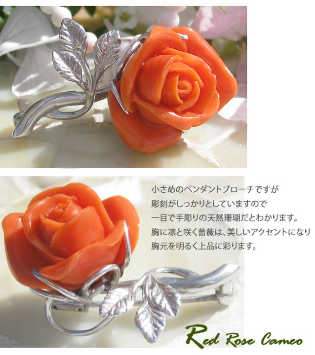 楽天市場】天然赤珊瑚 カメオ SILVER ペンダント・ブローチ【胸に咲く 