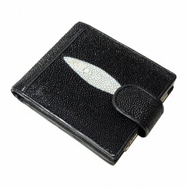 エイ 革 財布 二つ折り ガルーシャ 本革 本皮 レザー 取り外せる小銭入れ付き 折り畳みパスケース マグネット留め具 ウォレット メンズ レディース 兼用 スティングレー スティングレイ黒 ブラック メール便