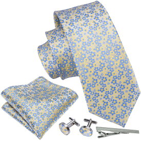 ネクタイ チーフ タイピン カフス 4点 セット メンズ 幅 レギュラータイ 小柄 花柄 (メール便 送料無料)