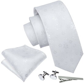 ネクタイ チーフ タイピン カフス 4点 セット メンズ 幅 レギュラータイ 光沢ホワイト 小柄 花柄 (メール便 送料無料)