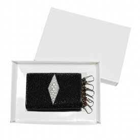 箱付 キーケース 小銭入れ付き エイ 革 スティングレー ガルーシャ 本革 レザー メンズ レディース 兼用 化粧箱付き ブラック 宅配便