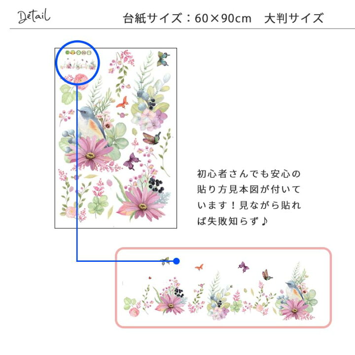 楽天市場 ウォールステッカー 花 飾り マーガレット 60 90cm シール式 飾り付け 飾りつけ 壁紙 はがせる 剥がせる 水彩 小鳥 蝶々 リビング 北欧 カフェ 子供部屋 動物 賃貸 可愛い かわいい ウォールステッカーのスクウェア