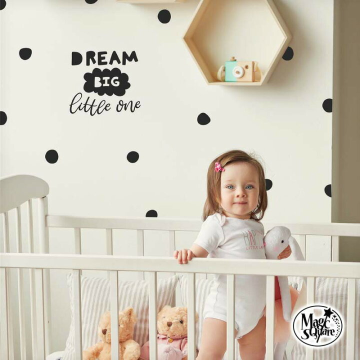 楽天市場 ウォールステッカー 受注生産 Dream Big 転写式 壁シール 賃貸ok 貼ってはがせる 北欧 英字 水玉 ロゴ モノトーン 北欧キッズルーム かわいいい おしゃれ 海外風 子供部屋 ワンポイントステッカー スイッチステッカー 白黒 ドリーム ウォールステッカー