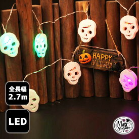 ハロウィン 飾り 電飾 ライト どくろ LEDライト 【ホラーどくろ】 270cm 10球 電池式 点滅なし 電球 ワイヤーライト イルミネーション ワイヤーライト ジュエリーライト フェアリーライト 装飾 店内装飾 パーティー 飾りつけ 骸骨 髑髏 スカル がいこつ