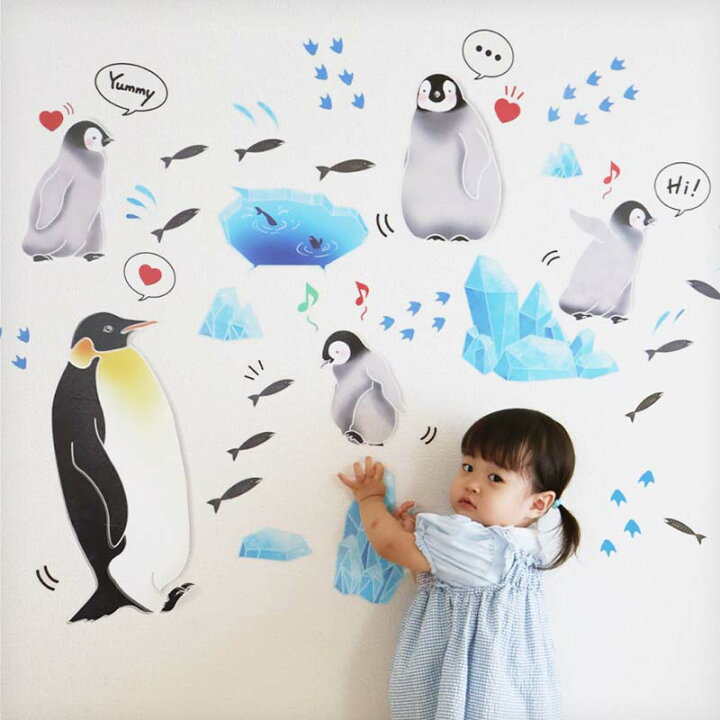 楽天市場 ウォールステッカー ペンギン おうちで南極探検隊 鳥 水族館 魚 マリン 海の動物 海 夏 納涼 お祭り 涼し気 30 60cm 3枚 大きく飾れる 壁シール 賃貸ok 貼ってはがせる 子供部屋 キッチン トイレ 飾りつけ ウォールステッカーのスクウェア