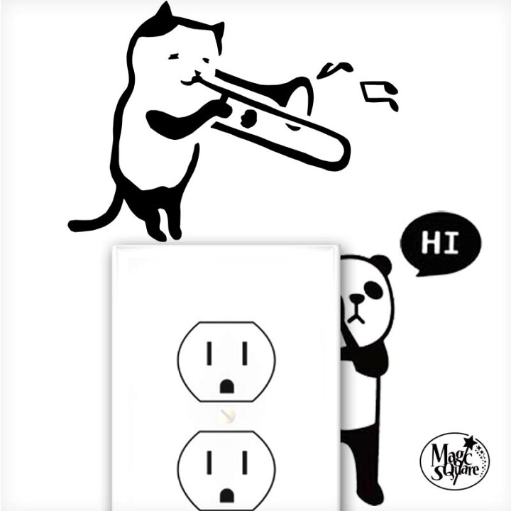 楽天市場 ウォールステッカー お試し サンプル お試し商品 お試し用サンプルステッカー シール式 転写式 貼ってはがせる 壁 シール モノトーン 動物 オーケストラ 子供部屋 白 黒 スイッチ ステッカー ミニサイズ 受注生産 ウォールステッカーのスクウェア