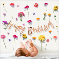 ウォールステッカー フラワーカーテン 造花 お花 垂らす 誕生日 飾り バースデー ハーフバースデー 100日…